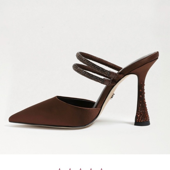 Sam Edelman Agustina Chocolate Satin Slip On Jeweled Mules 8.5 fits size 8 New - Picture 6 of 12